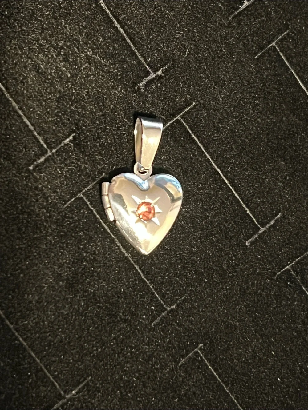 Silver toned Heart Locket Pendant with Pink Stone